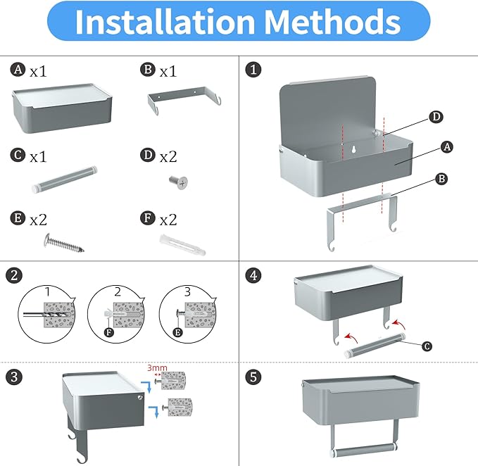 JUYSON Toilet Paper Holder with Shelf, Flushable Wipes Dispenser Fits for Bathroom Wipe Storage, Keep Your Wipes Hidden Out of Sight - SUS304 Stainless Steel Wall Mount Organizer (Grey)