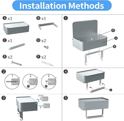 JUYSON Toilet Paper Holder with Shelf, Flushable Wipes Dispenser Fits for Bathroom Wipe Storage, Keep Your Wipes Hidden Out of Sight - SUS304 Stainless Steel Wall Mount Organizer (Grey)
