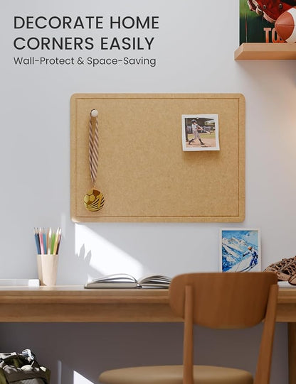 Fluxynara Bulletin Board, 23.6" x 17.5" Cork Board Alternative with 12 Safe Removable Adhesive Tabs, Foldable Felt Pin Board for Home Office, Classroom, Bedroom,Entryway for Walls— Mustard Yellow