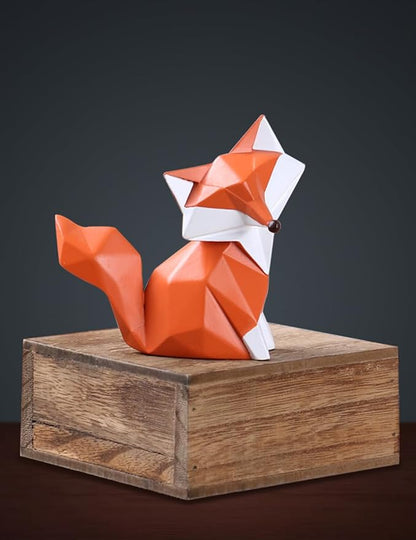 HAUCOZE Fox Statue Figurine Modern Animal Sculpture Home Decor Geometric Art Gift for Shelf Desk Living Room 4.0 Inch