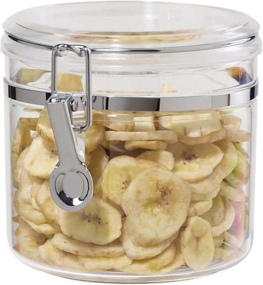Oggi Clear Canister with Clamp Lid, 38 oz - Large Airtight Food Storage Container, for Kitchen & Pantry Storage of Bulk, Dry Foods Including Pasta, Flour, Sugar, Coffee, Rice, Tea, Spices & Herbs