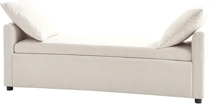 HULALA HOME Modern Storage Bench with Throw Pillows, 59.4" Extra Long Bedroom Ottoman Bench for End of Bed, Comfy Upholstered Footstool for Entryway Living Room Dining Room, Linen