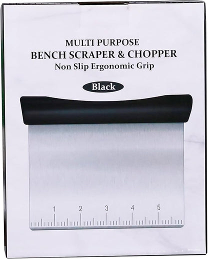 Rainspire Bench Scraper, Stainless Steel Dough Scraper, Pastry Scraper, Pizza and Dough Cutter Multi-Purpose Scraper/Chopper, Pizza Cutter Food Chopper Baking Supplies Kitchen Gadgets, Black