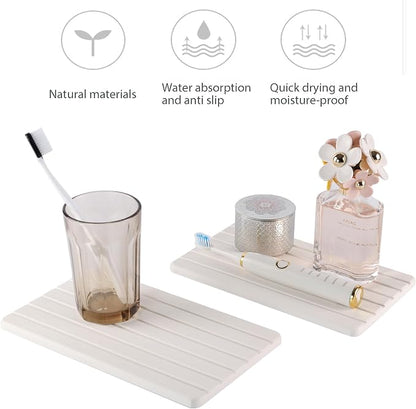 NiuYichee 2 PCS Water Absorbent diatomite Coasters, 9.5" x 5.5" Water Absorbing Stone Tray for Sink, Stone Drying mat for Kitchen Counter, Stone soap Tray Used for Hand Soaps & toiletries & Plants