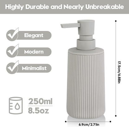 Small Soap Dispenser for Bathroom and Kitchen, Modern Farmhouse Striped Style Plastic Hand Soap Dish Soap Dispenser with Pump Matte Beige