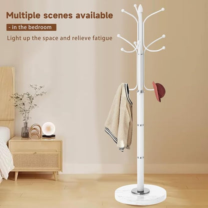 Metal Coat Rack Freestanding, Sturdy Coat Rack Stand with Natural Marble Base, White Coat Racks Tree Hats Hanger Holder Stand for Entryway, Hallway(12 Hooks)