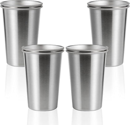 8 Pack 16oz Stainless Steel Pint Cup,Healthy Unbreakable and Stackable,Metal Drinking Glasses