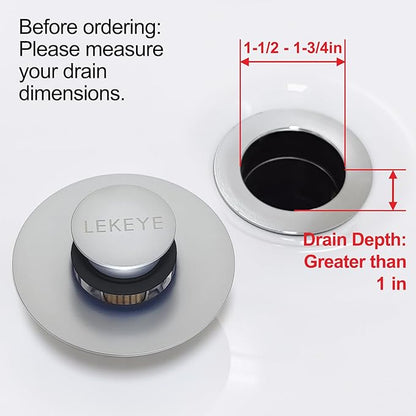 LEKEYE Tub Stopper | Shower Drain Hair Catcher | Pop-up Drain Stopper with Strainer | Bathroom Bathtub Plug | Drain Protector for 1-1/2 to 1-3/4" Bath Drain Hole - Pearl Chrome