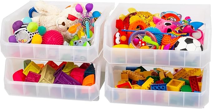 ReadySpace Plastic Containers for Organizing and Storage Bins for Closet, Kitchen, Office, Garage or Pantry Organization, Stackable Bins, Extra Large (14.8" x 16.5" x 7"), 4-Pack, Clear