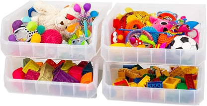ReadySpace Plastic Containers for Organizing and Storage Bins for Closet, Kitchen, Office, Garage or Pantry Organization, Stackable Bins, Extra Large (14.8" x 16.5" x 7"), 4-Pack, Clear
