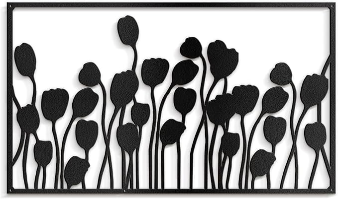 SIGNLEADER Metal Wall Decor Lotus Leaf Minimalist Modern Abstract Wall Sculpture Hangings Home Decoration for Living Room, Bedroom, Bathroom, Kitchen, Outdoor - 36" Black