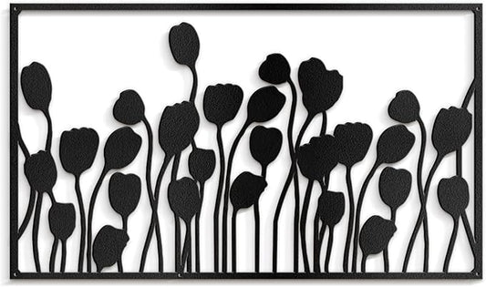 SIGNLEADER Metal Wall Decor Lotus Leaf Minimalist Modern Abstract Wall Sculpture Hangings Home Decoration for Living Room, Bedroom, Bathroom, Kitchen, Outdoor - 36" Black
