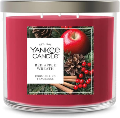 Yankee Candle Red Apple Wreath, Scented Candle, 14.5oz 3-Wick Candle Jar with up to 40 Hours Burn Time