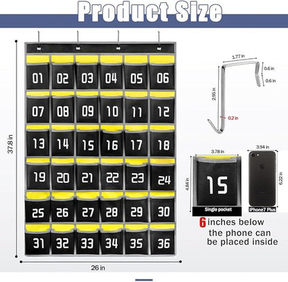 Loghot Classroom Accessories Closet Pocket Chart for Cell Phones Holder Wall Door Hanging Organizer (36 Pockets Black 2Pc)