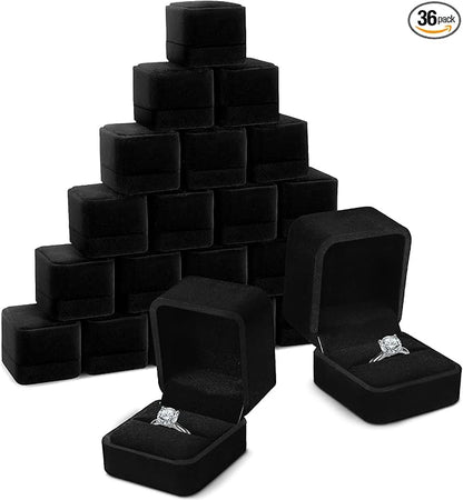 BBTO 36 Pieces Velvet Ring Box Bulk for Wedding Ceremony Engagement Ring Box Gift Wedding for Proposal Jewelry Display Case for Birthday Anniversary(Black)