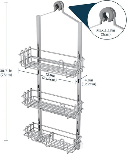 Consumest Shower Caddy Hanging – Rustproof Over Shower Head Hanger with Soap Holder and Hooks, Anti-Slip Shower Shelves for Storage, Bathroom Organizer for Apartment, Dorm, Silver