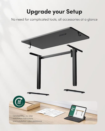 FEZIBO One-Piece Standing Desk Adjustable Height Stand up Home Office Desk, 40x24 Inch Electric Standing Computer Desk, with 4 Memory Presets, Headphone Hook, Black