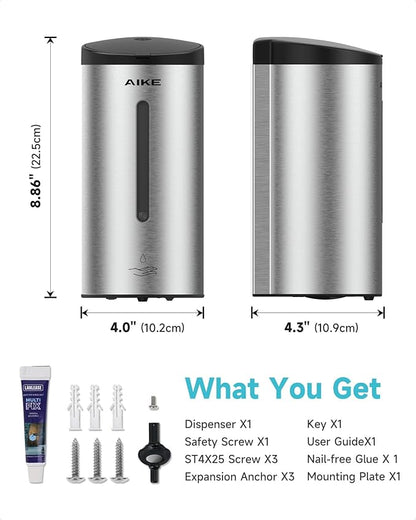 AIKE Automatic Wall Mount Liquid Soap Dispenser, Commercial Stainless Steel with 25oz Large Capacity Save Time Effort and Cost,Model AK1205(Brushed)