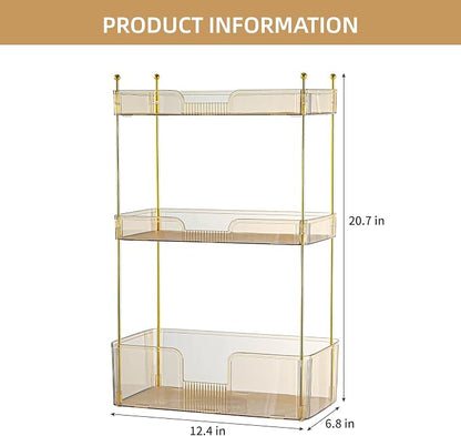 Akinbas 3 Tier Bathroom Organizer Countertop Makeup Perfume Tray Skincare Organizer for Bathroom Dresser Vanity (Gold)