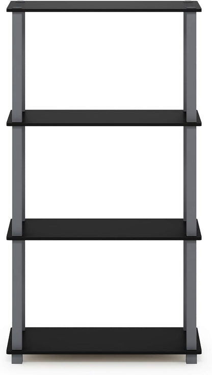 Furinno TURN-S-TUBE Storage Shelves, 4-Tier Book Shelf, Corner Shelf, Toolless Open Shelves, for Organization and Storage, Living Room, Garage, Home Office, Black