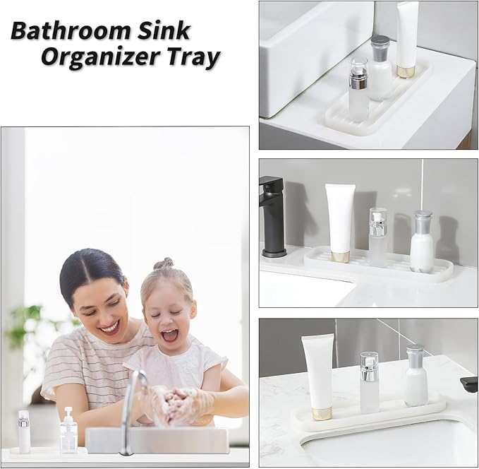 MicoYang Silicone Kitchen Sink Organizer Tray for Multiple Usage,Easy Clean Sponges Holder for Kitchen Bathroom Counter or Sink,Dish Soap Dispenser,Scrubber,Bottle,Cup Translucent 12" x 4”