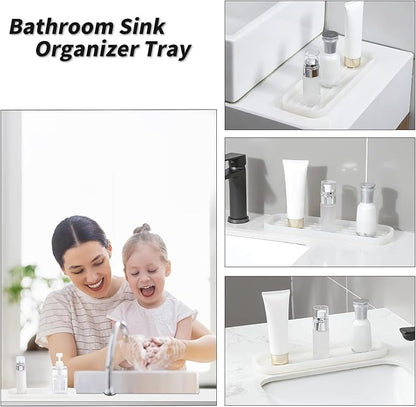 MicoYang Silicone Kitchen Sink Organizer Tray for Multiple Usage,Easy Clean Sponges Holder for Kitchen Bathroom Counter or Sink,Dish Soap Dispenser,Scrubber,Bottle,Cup Translucent 12" x 4”