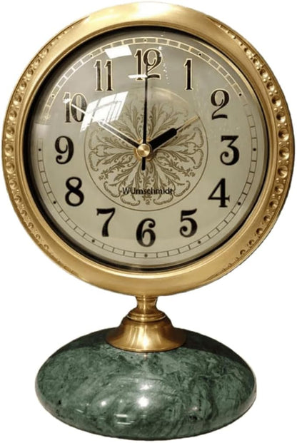 Vintage Mantel & Modern Brass Desk/Shelf Clock, Silent Non-Ticking Analog Roman Numerals, Marble Base, Home/Tabletop Decoration for Shelf, Table, Mantel, Bedside, Home Office, Living Room, Bedroom