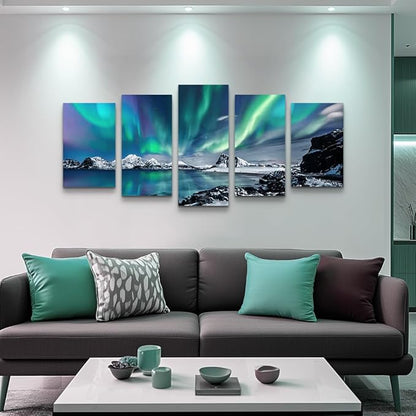 Large Wall Decor For Living Room Canvas Wall Art For Bedroom Blue Aurora Scenery Paintings Modern Canvas Art Prints Ready To Hang Office Pictures For Home Wall Decorations Artwork 5 Piece Set