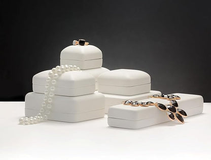 Pendant Necklace Box – White PU Leather Rounded Jewelry Gift Box with Satin Top & Chain Slit – Luxury Pendant Display Case for Wedding, Anniversary, Birthday