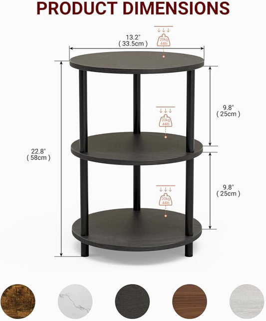 XBurmo Round Coffee Table for Living Room - Narrow Side or Bedside Stand, Industrial Vintage Nightstand for Bedroom, or Small Spaces, Charcoal Wenge