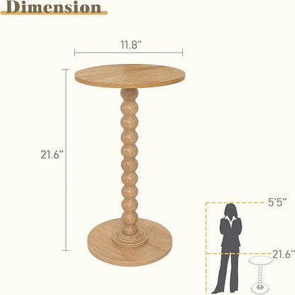 Small Side Table, Drink Table for Small Spaces, Modern Martini Table with Solid Wood Leg, Round End Tables Living Room for Bedroom and Office (Rustic Walnut)