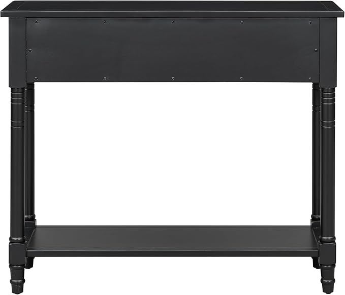 Knocbel Antique Entry Console Table with 2 Drawers & Bottom Open Shelf, Wood Sofa Tables for Entryway Hallway Living Room, 35.34" W x 13.8" D x 30.25" H, Black