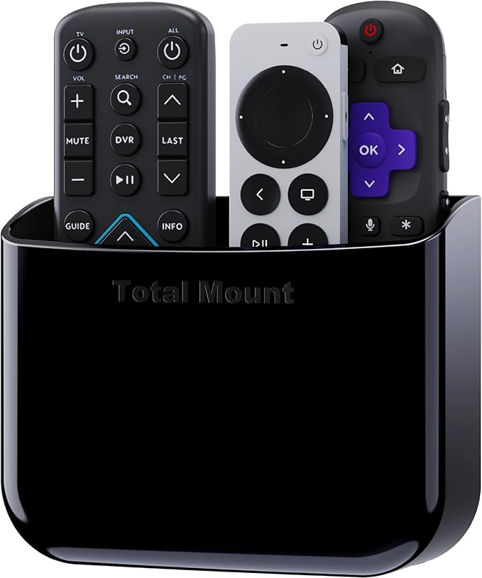 TotalMount Hole-Free Remote Holder – Eliminates Need to Drill Holes in Your Wall (for 2 or 3 Remote Controls – Black – Quantity 1)