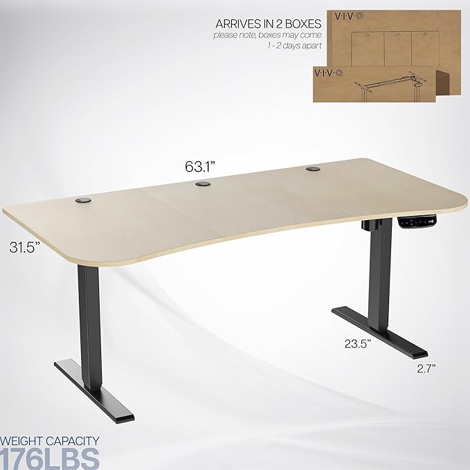VIVO Electric 63 x 32 in Standing Desk, Touch Screen Adjustment, 220 lb Frame Support, 2E Series, Light Wood Top Black Frame, DESK-KIT-2EBC