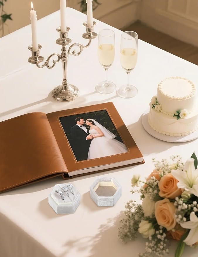 Velvet 3 Slots Jewelry Ring Box Engagement Wedding Box Keepsake Box Bridal Photo Ring Triple Slots Hexagon