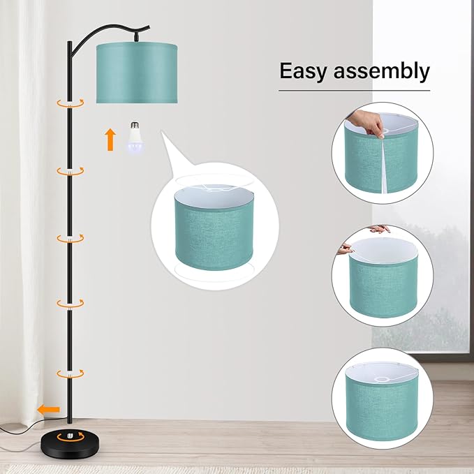 BoostArea Floor Lamp for Living Room,Arc Floor Lamp Remote Control,Stepless Dimmable Brightness & Colors Temperature 2700k-6500k,Foot Switch,Modern Standing Lamp for Bedroom Study Room Office,Green