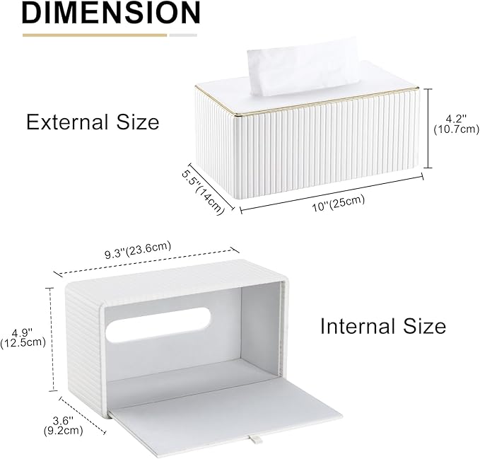KINGFOM Rectangular Tissue Box Cover, PU Leather Tissue Box Holder with Magnetic Bottom, Napkin & Facial Tissue Holder Dispenser Decorative Box Cover for 120-count (3-Ply) 160-count (2-Ply) White