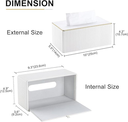 KINGFOM Rectangular Tissue Box Cover, PU Leather Tissue Box Holder with Magnetic Bottom, Napkin & Facial Tissue Holder Dispenser Decorative Box Cover for 120-count (3-Ply) 160-count (2-Ply) White