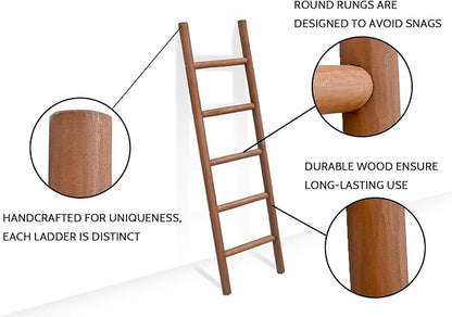FUIN 57in Wood Blanket Ladder Living Room Decorative Wall Leaning Farmhouse Quilt Display Holder Rustic Wooden Towel Rack for Bathroom, Dark Brown