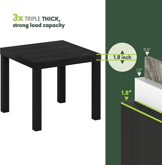 Furinno Classic Toolless Assembly Square Side Table Set of 2, Black End Table with 1.8 Thick Tabletop, Night Stand, Bedside Table, for Living Room, Bedroom, Classic Black