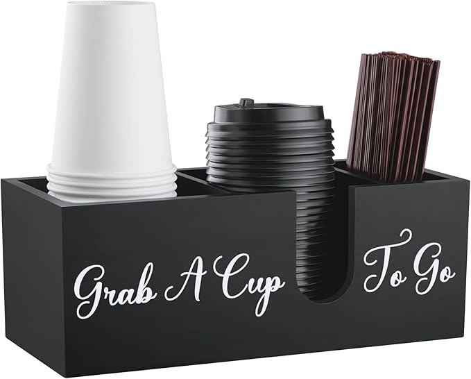 ALELION Coffee Cup Holder for Countertop - Wood Coffee Bar Accessories and Organizer - Coffe Station Organizer for Cup Lid Stirrers Pod