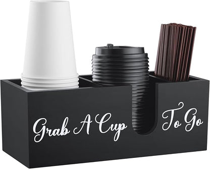 ALELION Coffee Cup Holder for Countertop - Wood Coffee Bar Accessories and Organizer - Coffe Station Organizer for Cup Lid Stirrers Pod