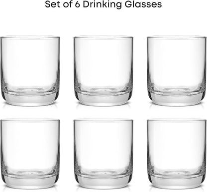 JoyJolt Faye Crystal Whiskey Glasses, Lowball Glasses Set of 6, 10oz Short Glass Tumbler, Double Old Fashioned Rocks Glass for Scotch or Bourbon, Dishwasher Safe Glassware