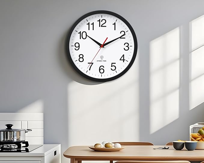 Rohioue Atomic Wall Clock, Modern 10 Inch Battery Operated Wall Clocks, Analog Clock for Living Room, Office, Home, Bedroom, Kitchen, Bathroom(Black)