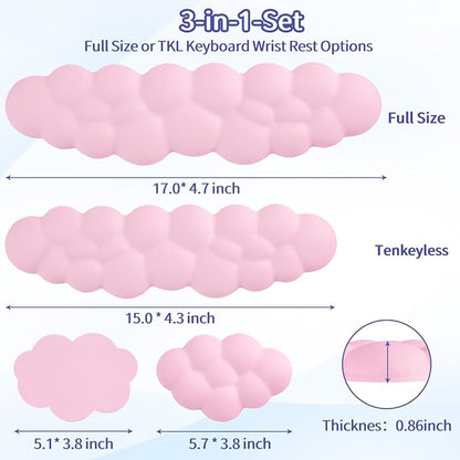 Sushret Cloud Wrist Rest Keyboard, Cloud Keyboard Wrist Pad Set with PU Leather Memory Foam, Cute Arm Rest for Palm Support, PC/Gaming Desk Accessories/Office Setup/Computer Hand Cushion - Pink