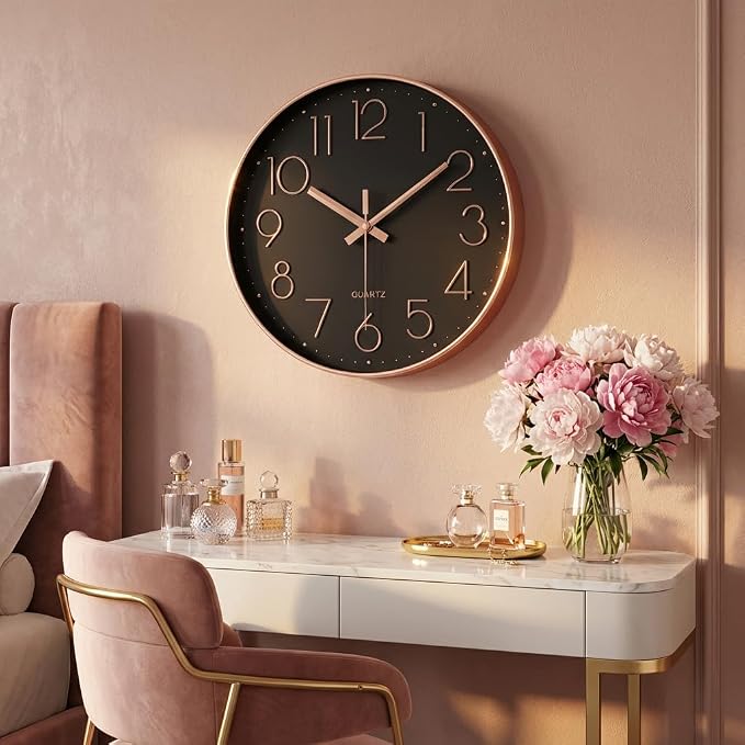 jomparis Rose Gold Wall Clock for Grils Womens Silent Non-Ticking Clock Decorative for Bedroom Office