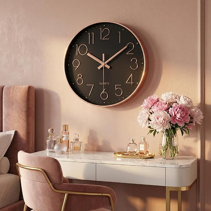 jomparis Rose Gold Wall Clock for Grils Womens Silent Non-Ticking Clock Decorative for Bedroom Office
