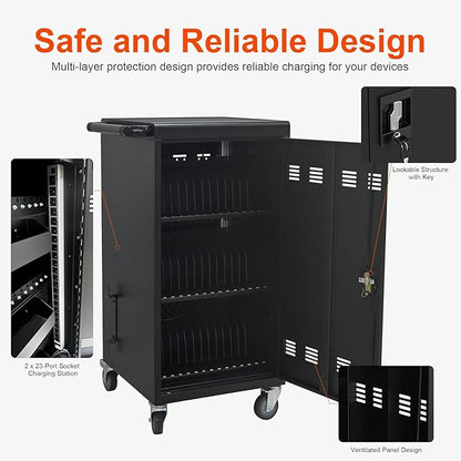 Aokleo 45 Devices Laptop Charging Cart,Tablet Storage Carts for pad Up to 16.3" Screen Size, Classroom Computer Mobile Charging Station for Pads, Chromebooks,Laptops, Security Storage(45 Bay-Black)
