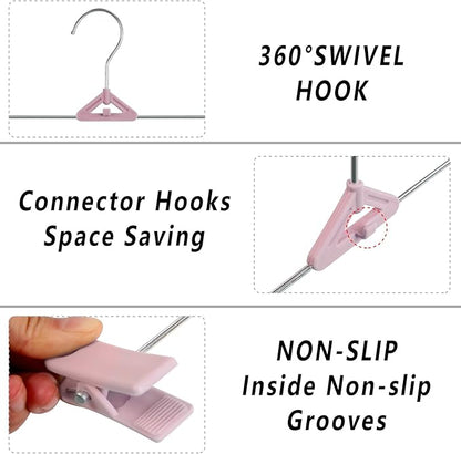 Northern Brothers 50 Pack Pants Hangers, Stackable Clothes Hangers with Clips for Skirts and Shorts, Space Saving Plastic, Pink