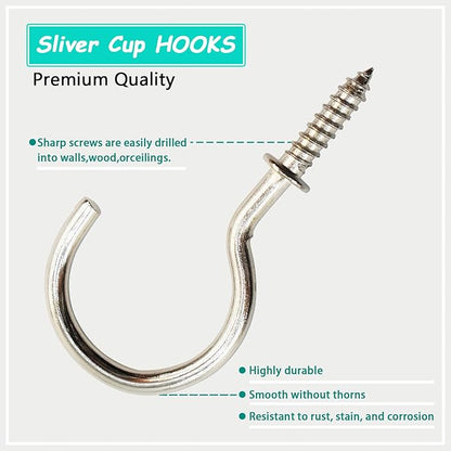 BDS-HOME 105pcs Ceiling Hooks, 6 Size Screw-in Cup Hooks Heavy Duty Hanging Hook for Plants Cups String Light Kitchenware Tools Clothes Room Wall and Outdoor Decors (White)